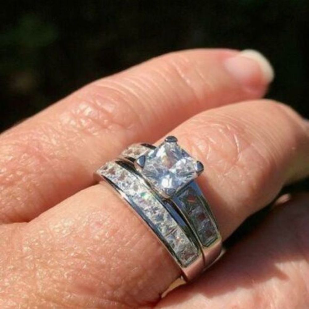 PRINCESS CUT BRIDAL WEDDING RING DENKAYS - Picture 3 of 3